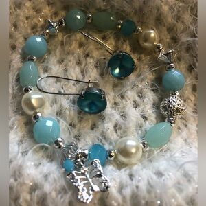 Sabika faux earring set light blue matte and matching bracelet